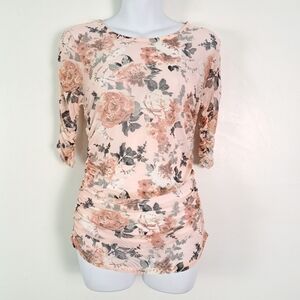 Almost Famous‎ Floral Sheer Ruched Sides Second Skin Top